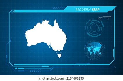 Mapa de Australia del marco digital azul HUD, GUI, interfaz de interfaz de usuario vector de radar.