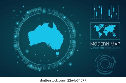 Australien Karte des blauen digitalen Frame Futuristic Sci Fi Modern User Vektor HUD, GUI, UI-Schnittstelle.