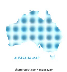 Australia map with blue dotted pattern isolated on white background. For Holiday cards, Patriotic, Advertising, Web banner, Australian map sign, icon, symbol, wallpaper design. Vector illustration.