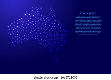 Australia map from blue and glowing space stars abstract concept geometric shape. Vector illustration.