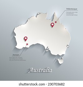 Australia map blue white card paper 3D vector infographic 