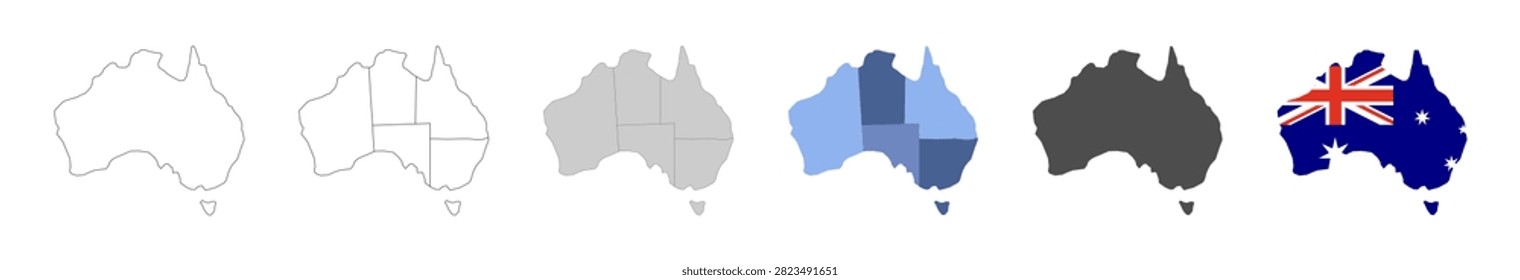 Australia map border. Australia with region contour