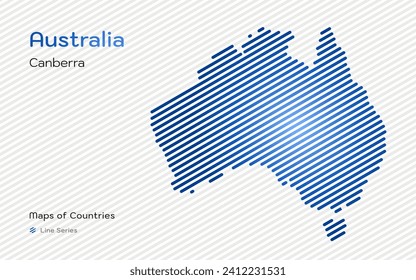 Australia Map with a capital of Canbera Shown in a Line Pattern. Stylized simple vector map.