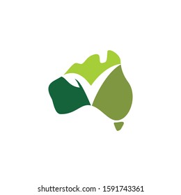 Australia map with check mrk leaf logo