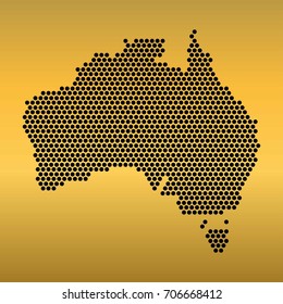 Australia Map of circle shape on the gradient gold background. Vector illustration dotted style.