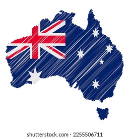 Australien Karte Farbe handgezeichnet Skizze. Vektorgrafik-Flag, Schreib-Karte. Landkarte für Infografiken, Broschüren und Präsentationen einzeln auf weißem Hintergrund. Vektorgrafik.