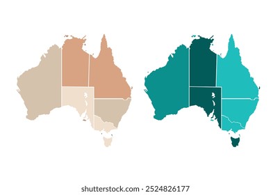 Color del mapa de Australia con regiones Vector de ilustración de diseño plano