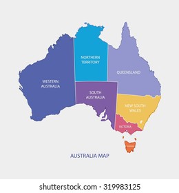 AUSTRALIA MAP COLOR WITH REGIONS flat design illustration vector