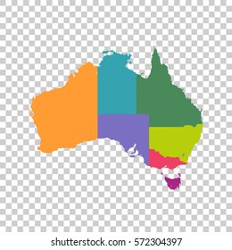 Australia map color with regions. Vector flat