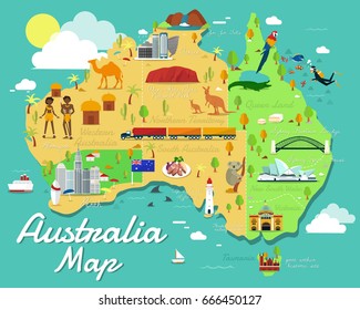 Australia Map With Colorful Landmarks Illustration Design
