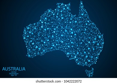 Australia map consisting of 3D triangles, lines, points and connections. Vector illustration of EPS 10.