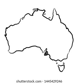 Australia map from the contour black brush lines different thickness on white background. Vector illustration.