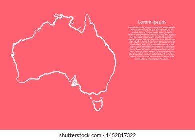 Australia map from the contour pink coral color brush lines different thickness. Vector illustration.