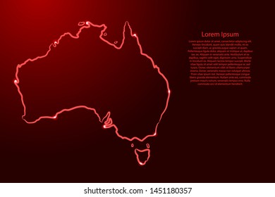 Australia map from the contour red brush lines different thickness and glowing stars on dark background. Vector illustration.