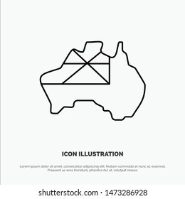Australia, Map, Country, Flag Line Icon Vector
