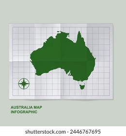 Australia map country in folded grid paper