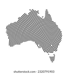 Australia, map country from futuristic concentric black circles