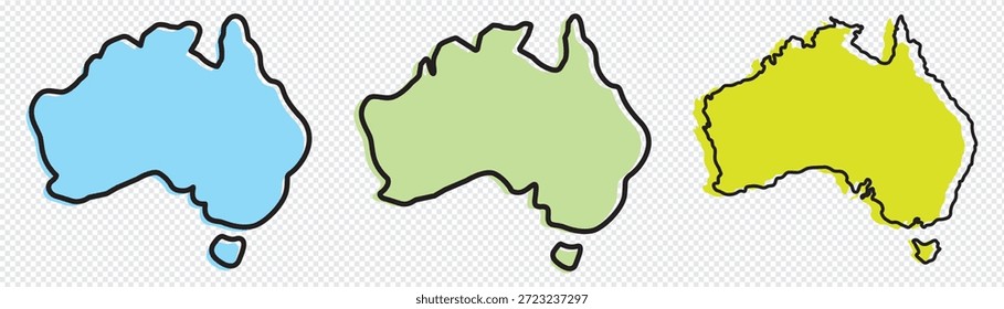 Mapa da Austrália. Austrália país três diferentes níveis de suavidade. Mapas simplificados. Ícones de vetor isolados no plano de fundo transparente.