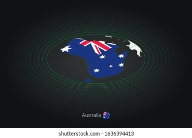 Australia map in dark color, oval map with neighboring countries. Vector map and flag of Australia
