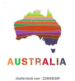 Diseño de mapas de Australia. Forma del país con bellas olas geométricas y textura de grunge. Ilustración vectorial moderna.