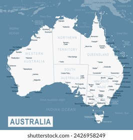 Australia Map. Detailed Vector Illustration of Australian Map. Stock Template