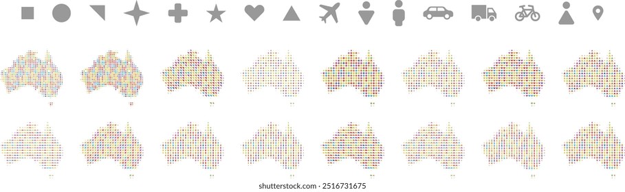 Australia map in different icon shapes.eps
