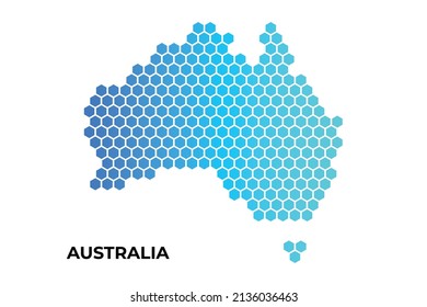 Australia map digital hexagon shape on white background vector illustration