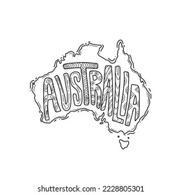 Australia map with doodle boho typography text inside illustration vector