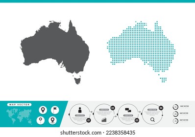 Australische Karte der Punkte Grau und Grün für die Präsentation. Setzen Sie ein paar Pixel kreatives Konzept für Infografik.