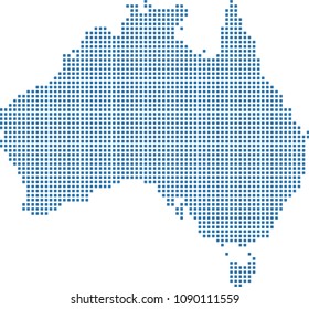 Australia map dots vector outline blue background. Dotted map of Australia. Creative pixel art map of Australia with highly detailed border prepared by a map expert