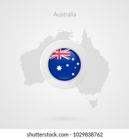 Australia map dotted contour vector sign. Australian flag circle symbol. Country illustration icon for presentation, project, advertisement, sport event, travel, concept, web design, business