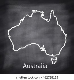 Australia map drawn with chalk on blackboard background