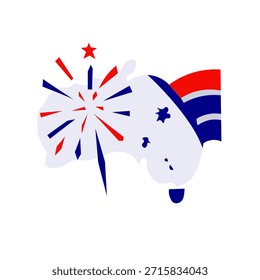 Australia map with festive firework in red blue colors. Stylized Australia map with red and blue firework burst in patriotic celebration style.