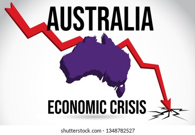 Australia Map Financial Crisis Economic Collapse Market Crash Global Meltdown Vector Illustration.