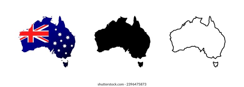 Australia map. Australia flag. Australian map sign. Australian map icon