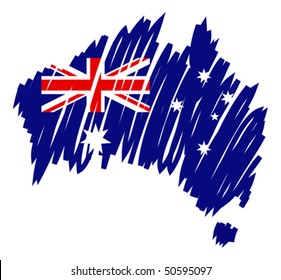 Australia map and flag, drawing sketch vector illustration