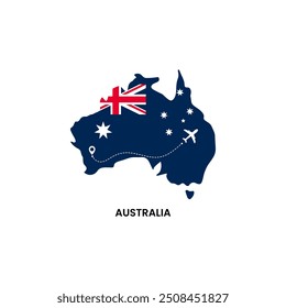 Australien Karte und Flagge Flight Icon. Weltreisekonzept fliegendes Flugzeug Vektor Bild