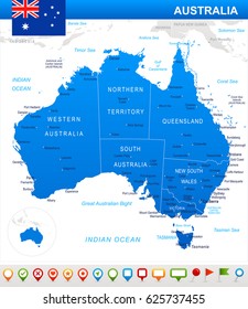 Australia map and flag - highly detailed vector illustration