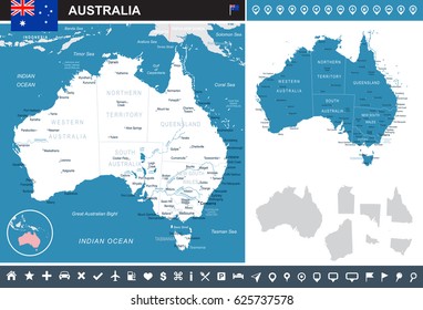 Australia map and flag - highly detailed vector illustration