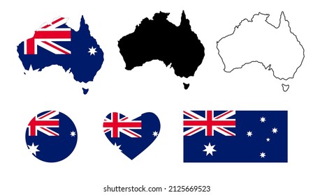 australia map flag icon set vector