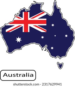 Australia map with flag inside. Vector illustration isolated on white background.