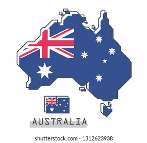 Australia map and flag . Modern simple line cartoon design . Vector .