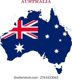 Australia Map Flag National Vector Outline with Southern Cross