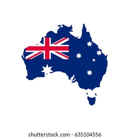 Australia map and flag on the white background. Vector illustration