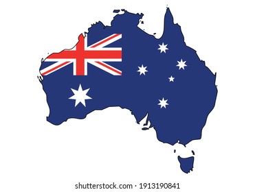Australia map with flag - outline of australian state with a national flag, white background, vector