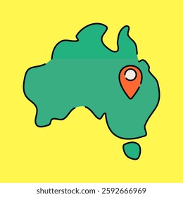 Australia Map Flat design style, green map with location pin, representing the country, perfect for travel guides, tourism materials, and geographic-themed designs.