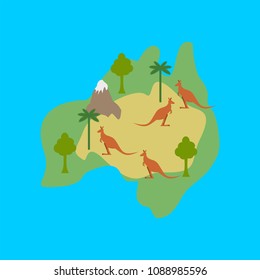 Australia map flora and fauna. Animals and plants on mainland. Vector illustration
