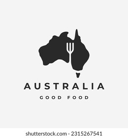 Australia map with fork, Australia food logo design inspiration