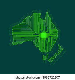 Australia map. Australia in the form of an electronic circuit. Australia vector