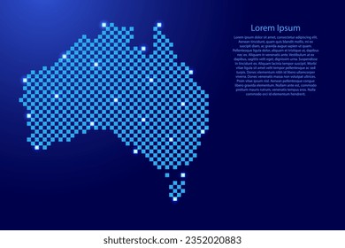 Australia map from futuristic blue checkered square grid pattern and glowing stars for banner, poster, greeting card